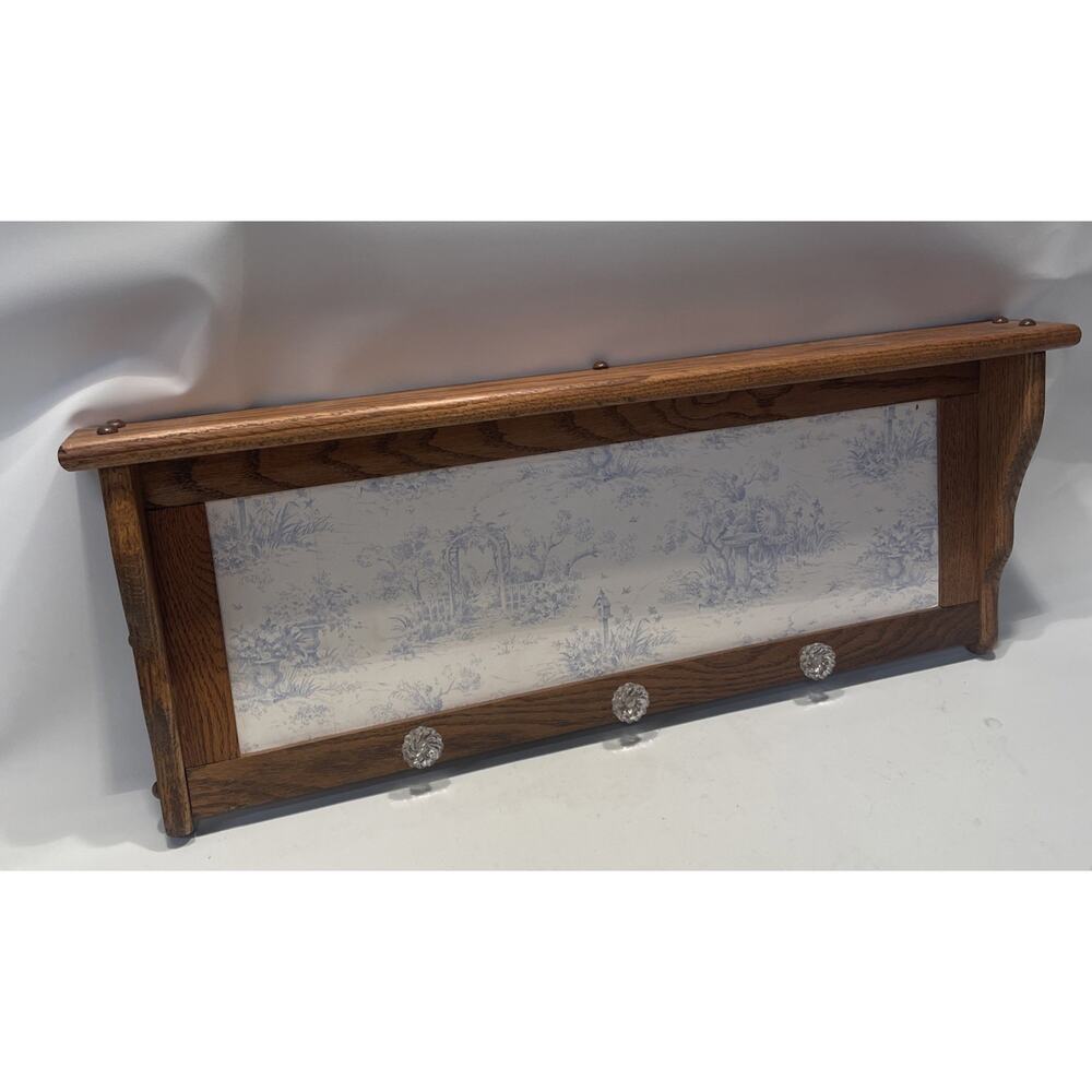 Oak Wooden Shelf Coat Hanger Country Style With Summer Garden Wall Paper Back
